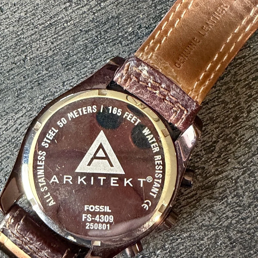 Fossil Dark Brown Leather Watch with Silver Case